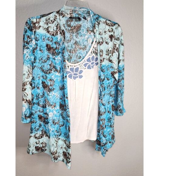 Elementz Tops - Elementz Women's Blue & White 3/4 Sleeve Cardigan w/ Built in Top Size M